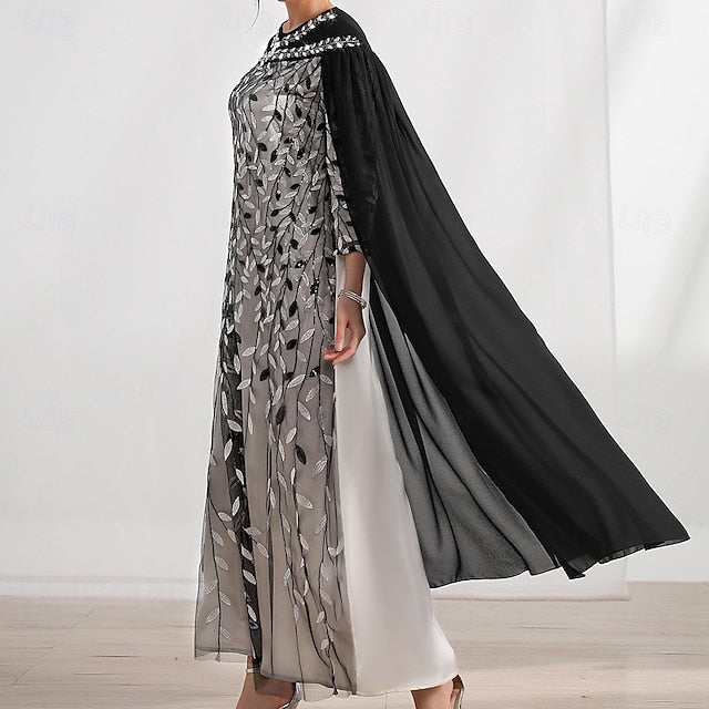 A-Line Dress Cape Neck of Mother Crew Elegant the Bride
