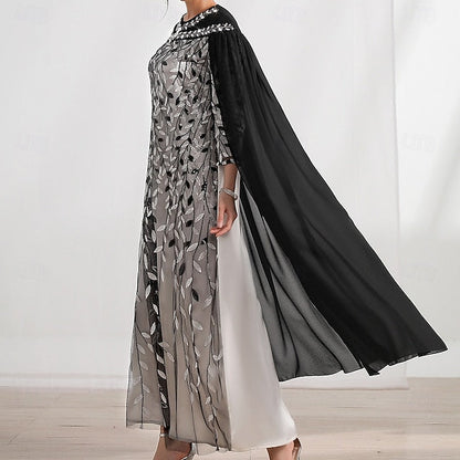 A-Line Dress Cape Neck of Mother Crew Elegant the Bride