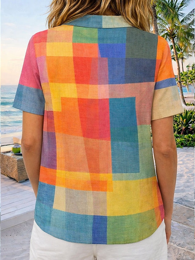 Women's Shirt Graphic Plaid Vintage Tropical Stylish Short