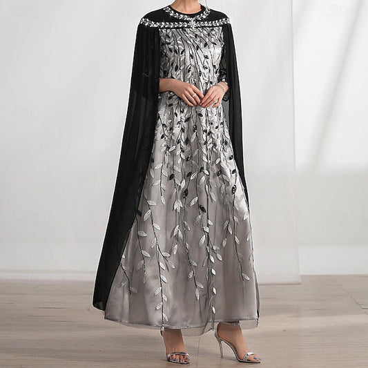 A-Line Dress Cape Neck of Mother Crew Elegant the Bride