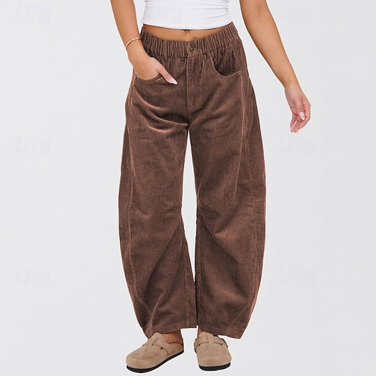 Women's Wide Leg Corduroy Pants Slacks Streetwear Casual