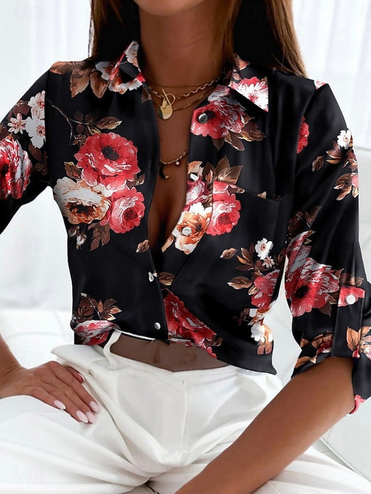 Women's Shirt Blouse Buttons Print Floral Geometric Stylish
