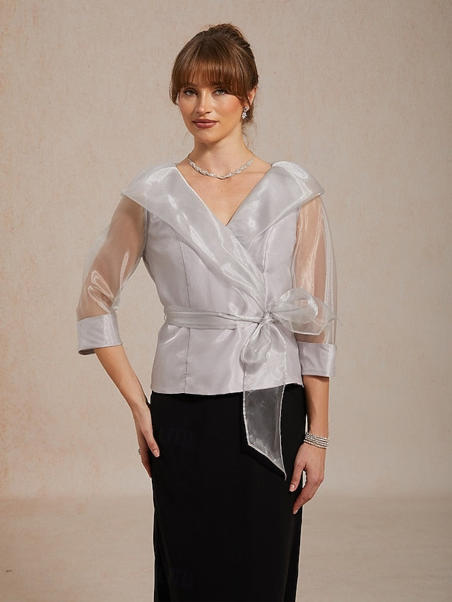 Women's Dressy Tops Ruched Illusion Solid Color Elegant 3/4