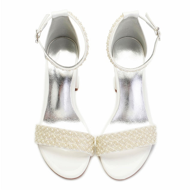 Strap Ivory Women's White Embellished Pearl Ankle Block