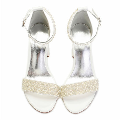 Strap Ivory Women's White Embellished Pearl Ankle Block