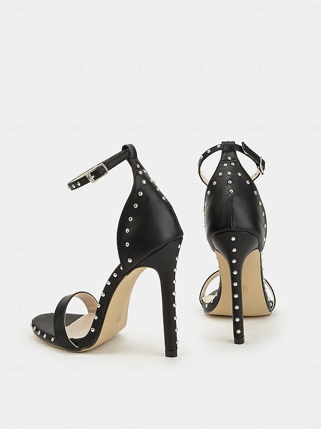 with Sandals Stiletto Black - Stud Embellishments Silver