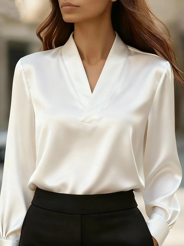 Women's Shirt Elegant Dressy Satin Top Daily V Neck Regular