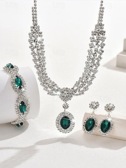 Green Elegant Women Crystal Luxury for – Set Necklace Jewelry