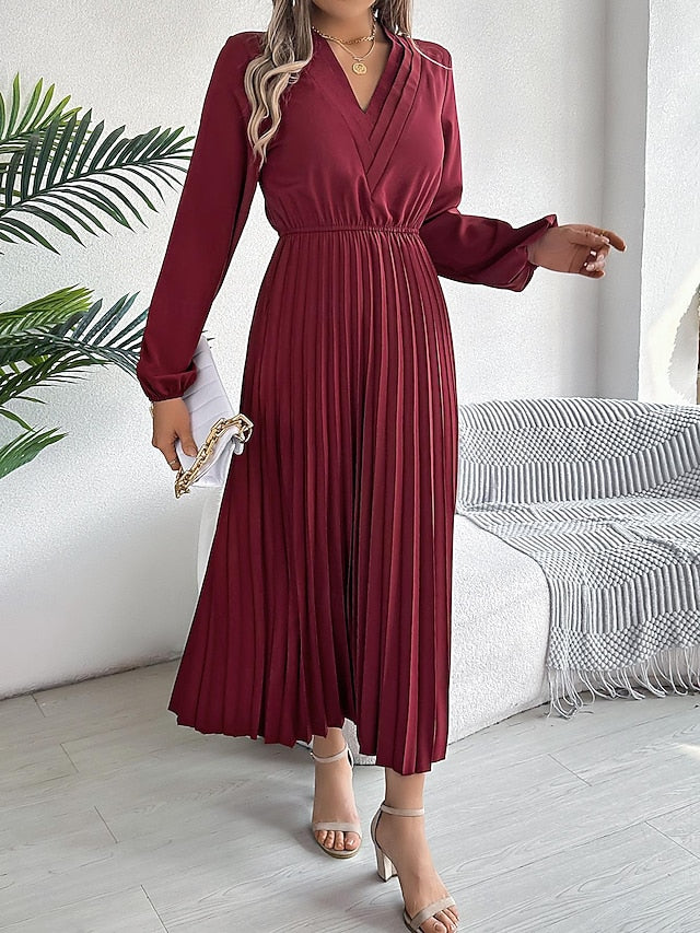 Women's Work Dress Satin A Line Dress Fashion Office Long