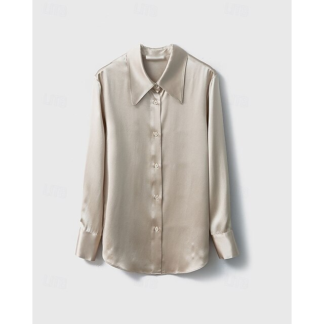 Buttons Top Shirt Women's Plain Satin Silk Elegant