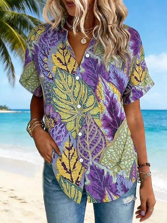 Women's Shirt Floral Graphic Vintage Tropical Stylish Short