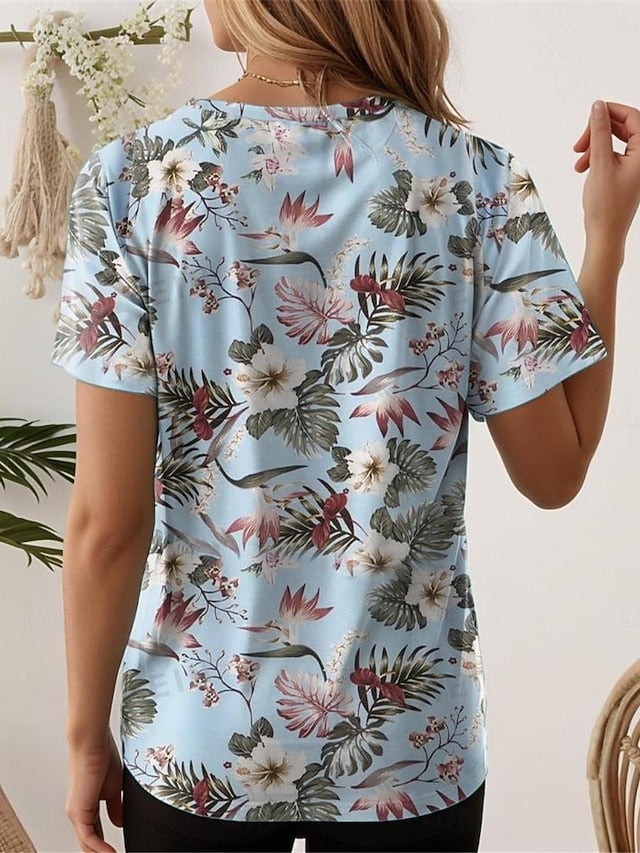 Women's T Shirt Fashion Floral Print Short Sleeve Regular