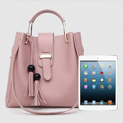 Leather Women's Set Tote 3-Piece Pink Faux - Handbag