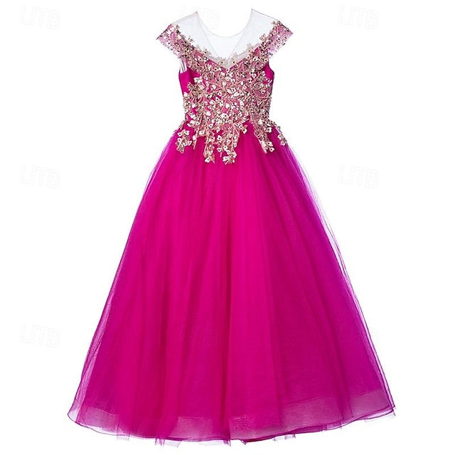 Dress Sleeve Short Girls' Solid Party Color Kids