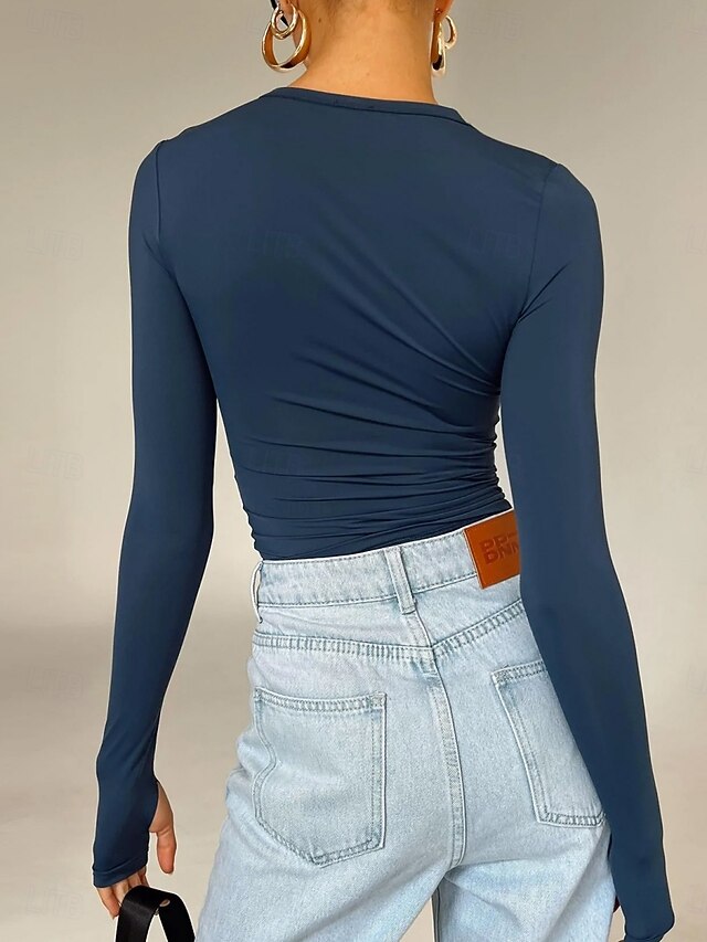 Women's T Shirt Long Cotton Top Tee Top Solid Color Fashion