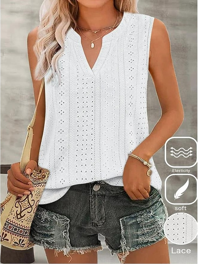 Women's Pointelle Shirt Eyelet Top Lace Shirt Short Sleeve