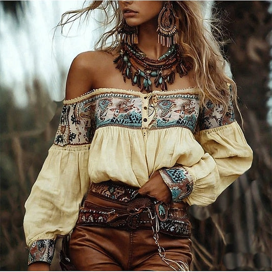 Women's Western Blouse Boho Shirt Blouse Print Flower