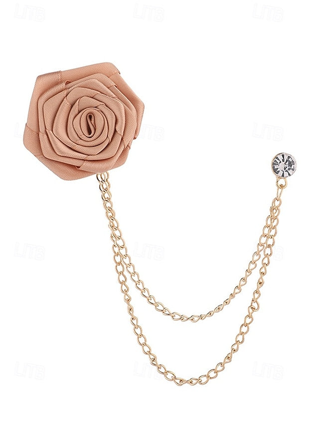 Lapel Elegant Pin – Red Men's Chain with Gold Rose