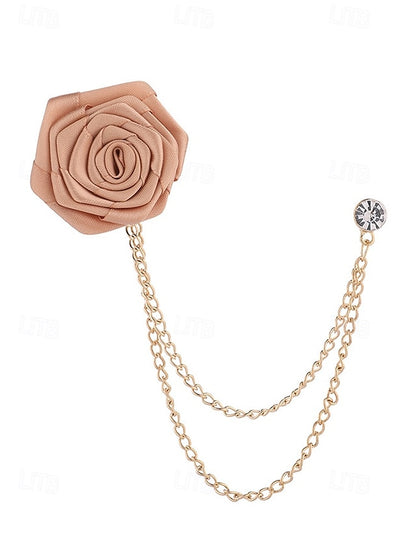 Lapel Elegant Pin – Red Men's Chain with Gold Rose