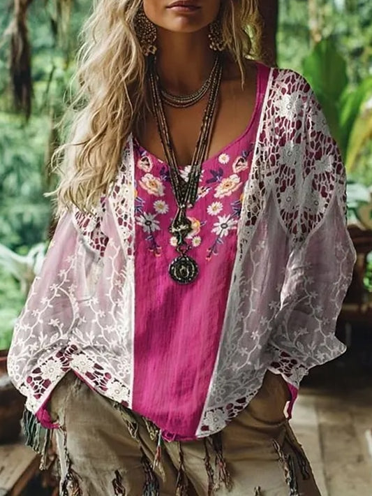 Women's Shirt Boho Shirt Blouse Print Floral Graphic