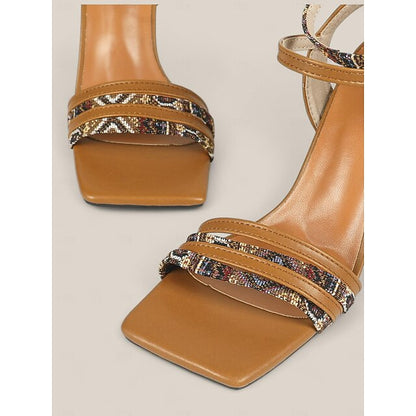 Strap Textured with Block Patterned Heels Boho-Chic Women's