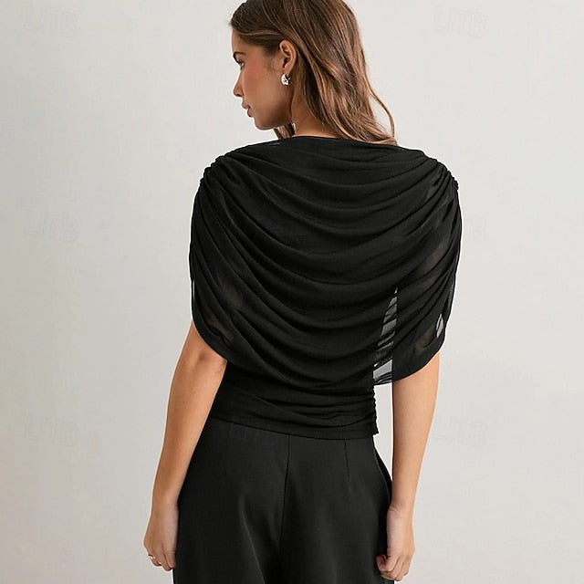 Women's T Shirt Ruched Patchwork Graphic Plain Stylish Hot