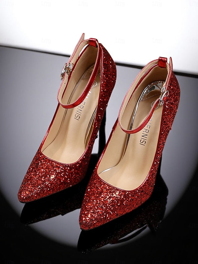 Glitter Heels Women's Pointed – Gold Stiletto Sparkly Toe