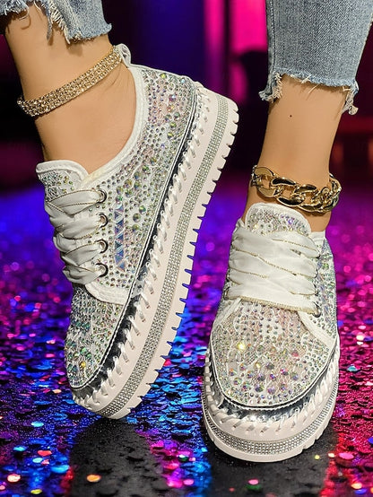 with Rhinestone Sneakers Sparkling Women's Accents Silver