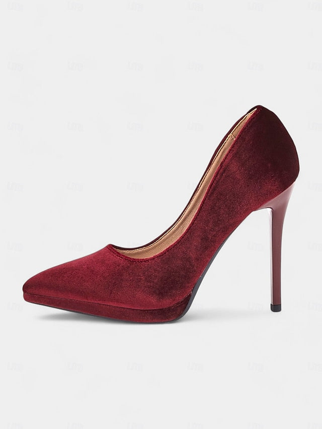 with Heel Pumps and Stiletto Burgundy Velvet Women's