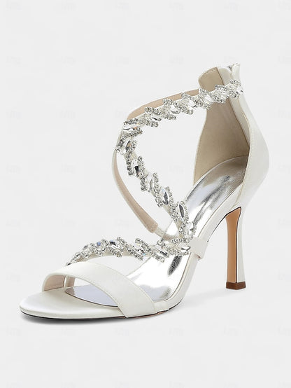 - High White Strappy Rhinestone Women's Sandals Heel