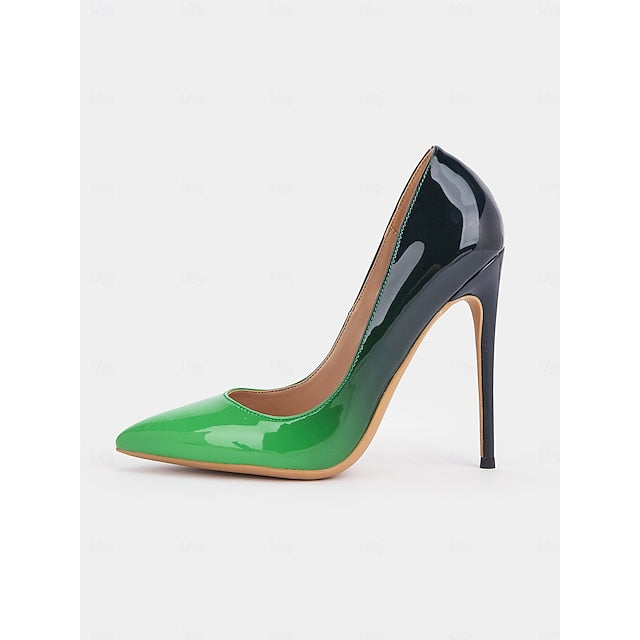 Toe Patent Leather Black Women's Pointed Green Pumps