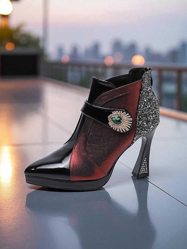 Boots Heel Ankle Women's Glitter High