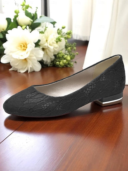 Ivory Low Lace Heel Women's Wedding Flats