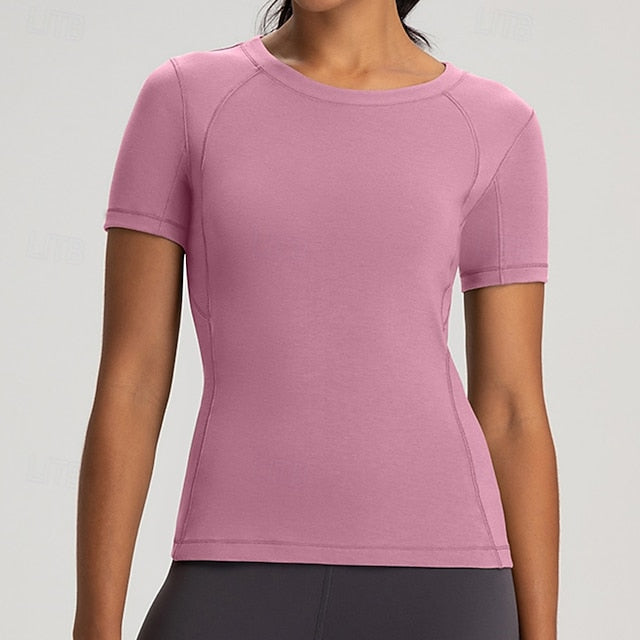 Women's Yoga T-shirt Workout Tops Round Neckline Breathable