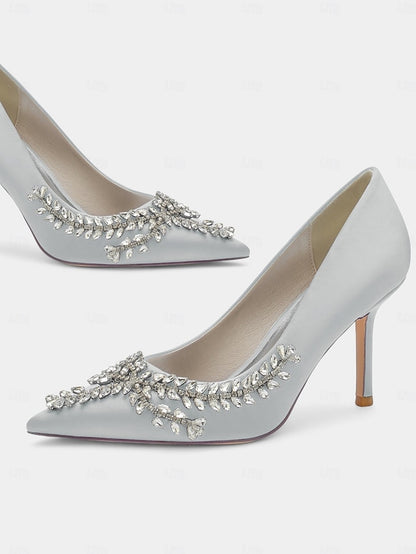 Women's Heels Rhinestone-Embellished Stiletto Satin –
