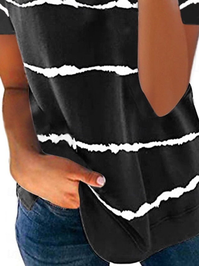 Women's Blouse Pocket Buttons Graphic Stylish Casual Short