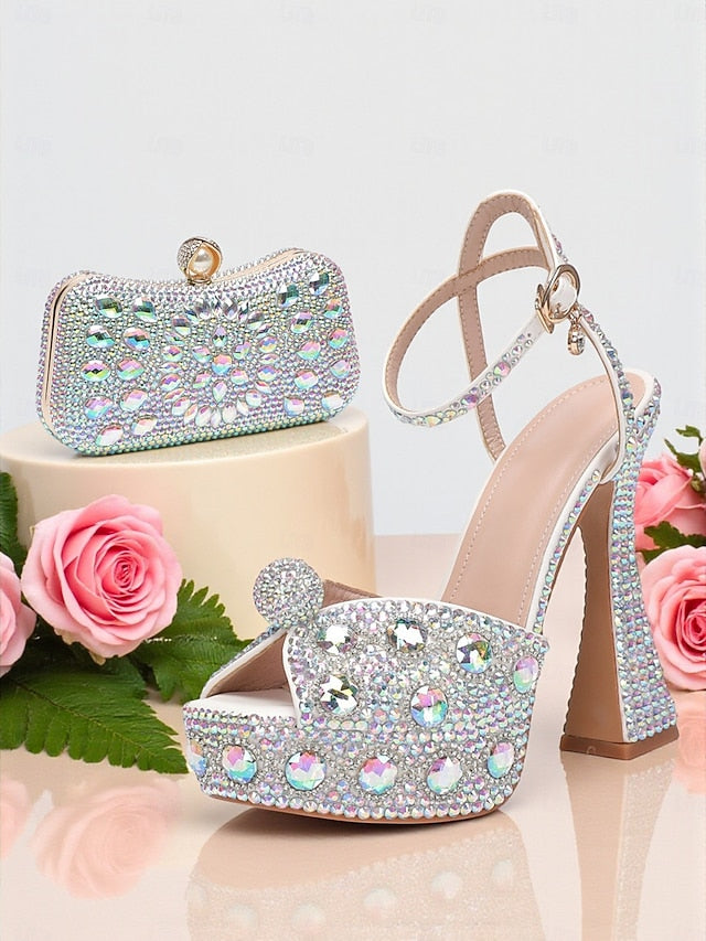 with Women's Rhinestone Platform Matching Sandals High Heel