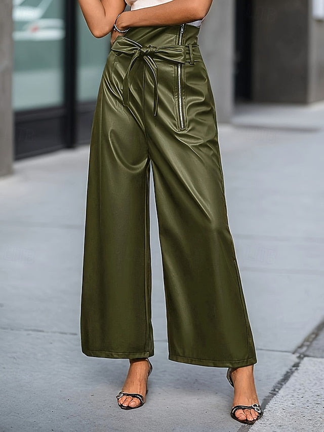 Women's Culottes Wide Leg Chinos Leather Pants Vacation