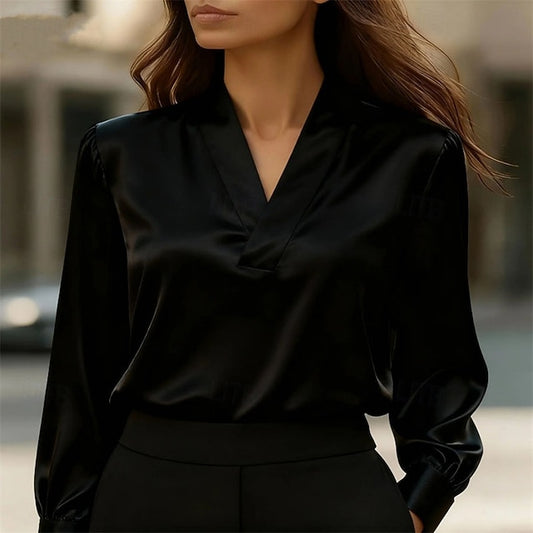 Women's Shirt Elegant Dressy Satin Top Ruched Patchwork