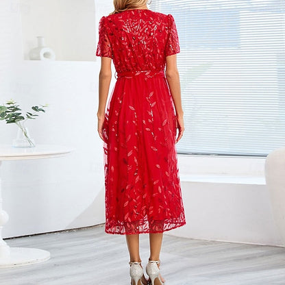 Dress Bride Neck the of V Sequin Elegant A-Line Mother