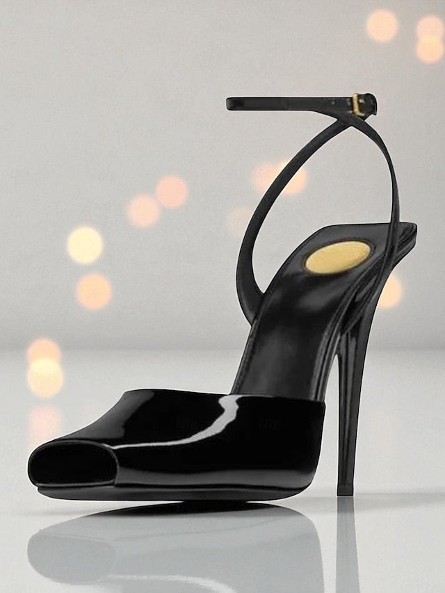 Dark Heels Toe Peep Leather Patent Women's Green High -