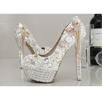 Rhinestone Embellished Platform White and Pearl Women's