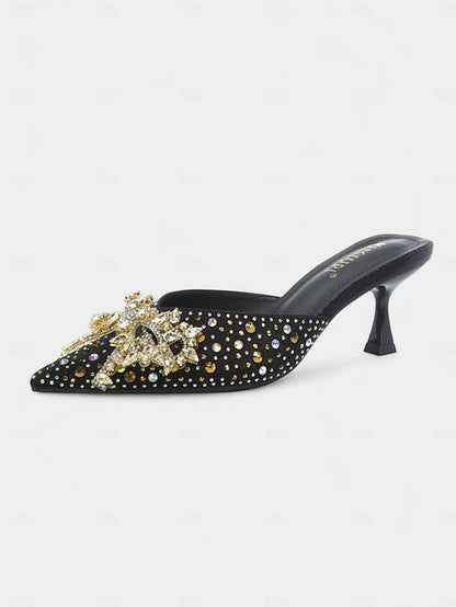 Toe Rhinestone Pointed Slip-On Women's Mules - Glitter