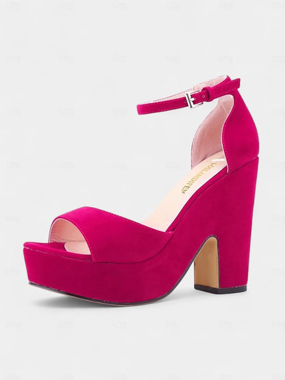 Suede Nude Sandals - Platform Women's Chunky Block Heel