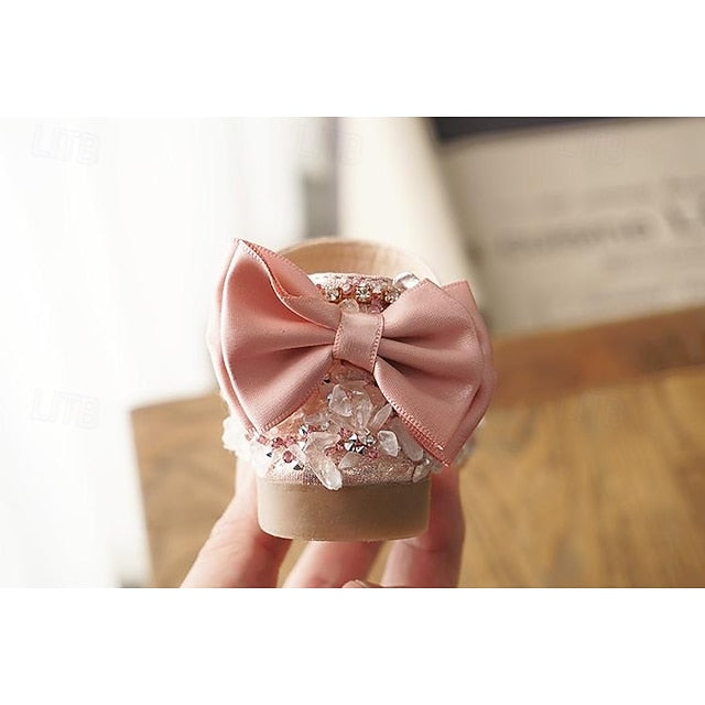 Sparkly and Flower with Bow Girls' Crystal Satin Shoes Girl