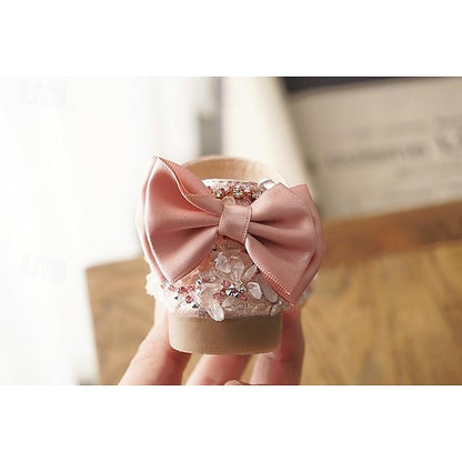 Sparkly and Flower with Bow Girls' Crystal Satin Shoes Girl