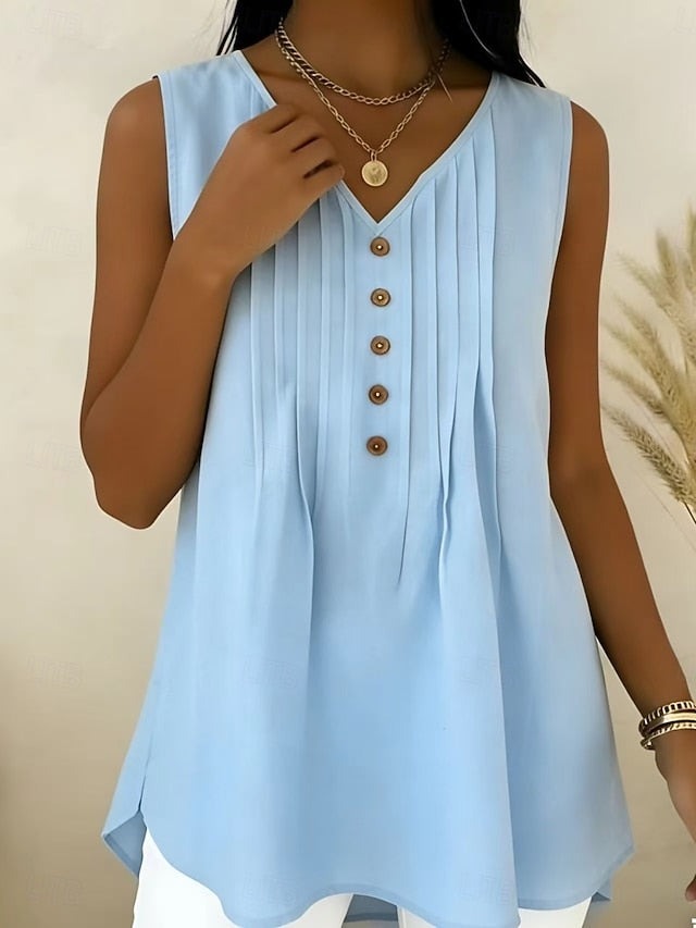 Women's Blouse Ruched Buttons Solid Color Stylish Basic