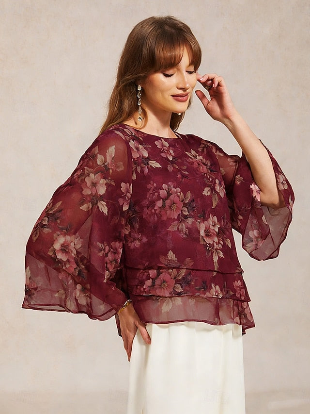 Women's Blouse Chiffon Tops Lace Tops Lace up Layered
