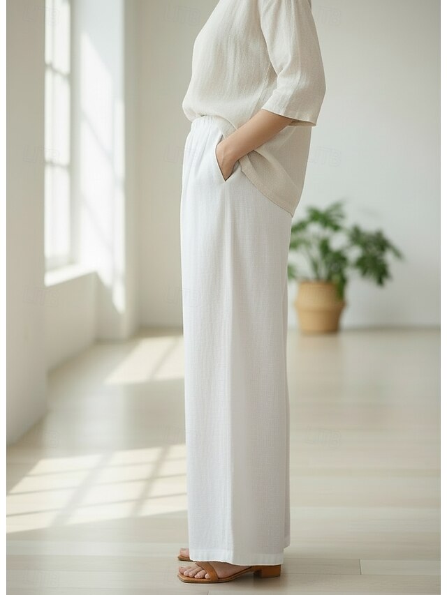70% Linen Women's Linen Pants Culottes Wide Leg Wide Leg
