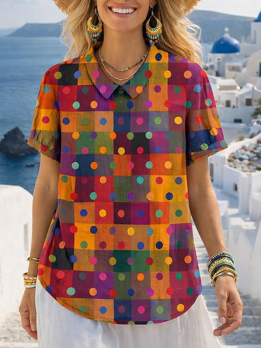 Women's Blouse Buttons Print Graphic Plaid Vacation Vintage